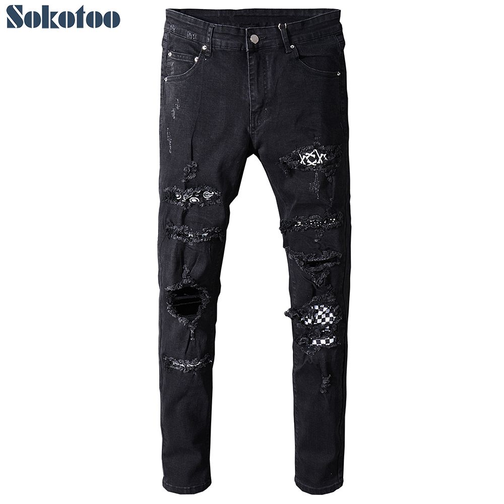 men's dark distressed jeans