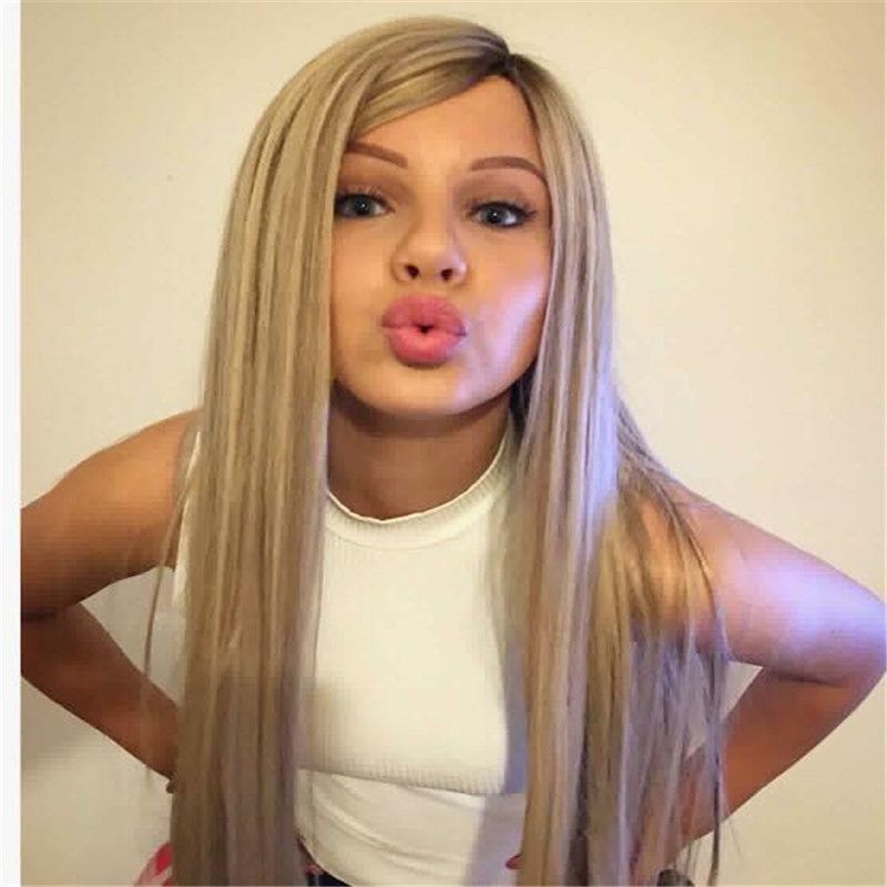 Full Lace Wigs With Baby Hair Dark Roots Ash Blonde Human Hair