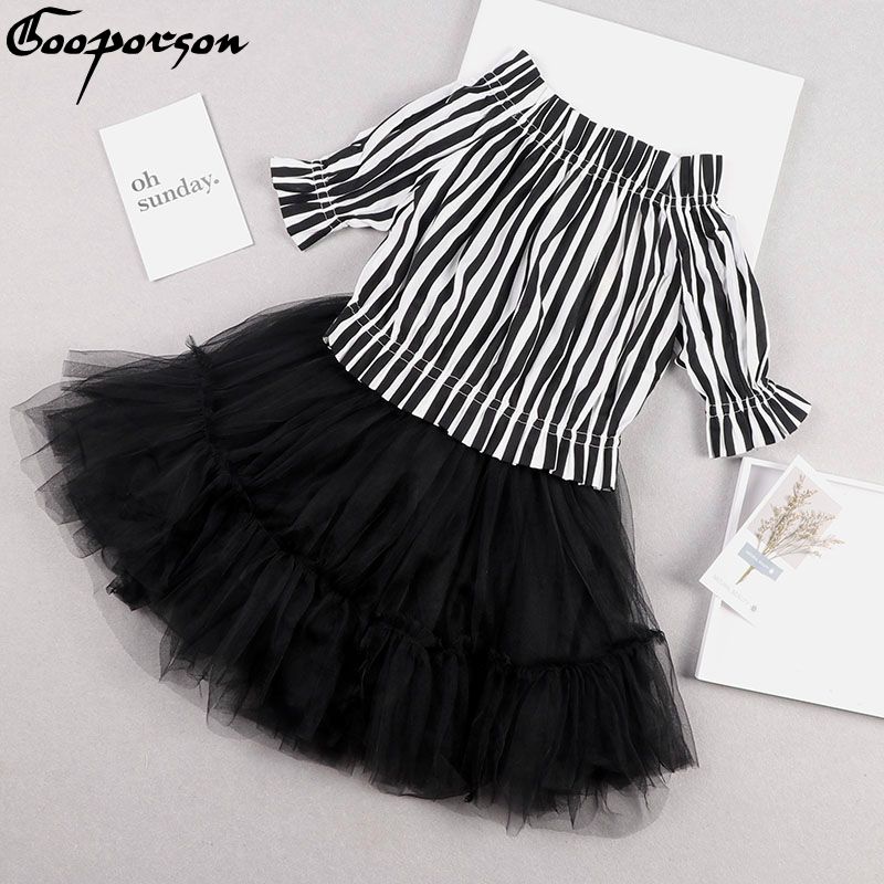 Girls Summer Clothes Off-Shoulder T-Shirt and Tutu Skirts Set