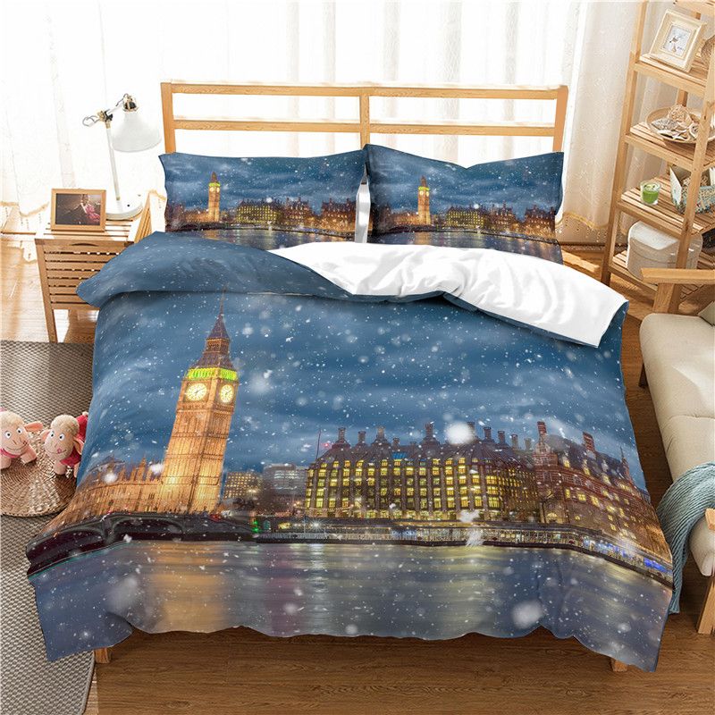 Snowing London Scenery Print Bedding Set 3d City Landscape Duvet