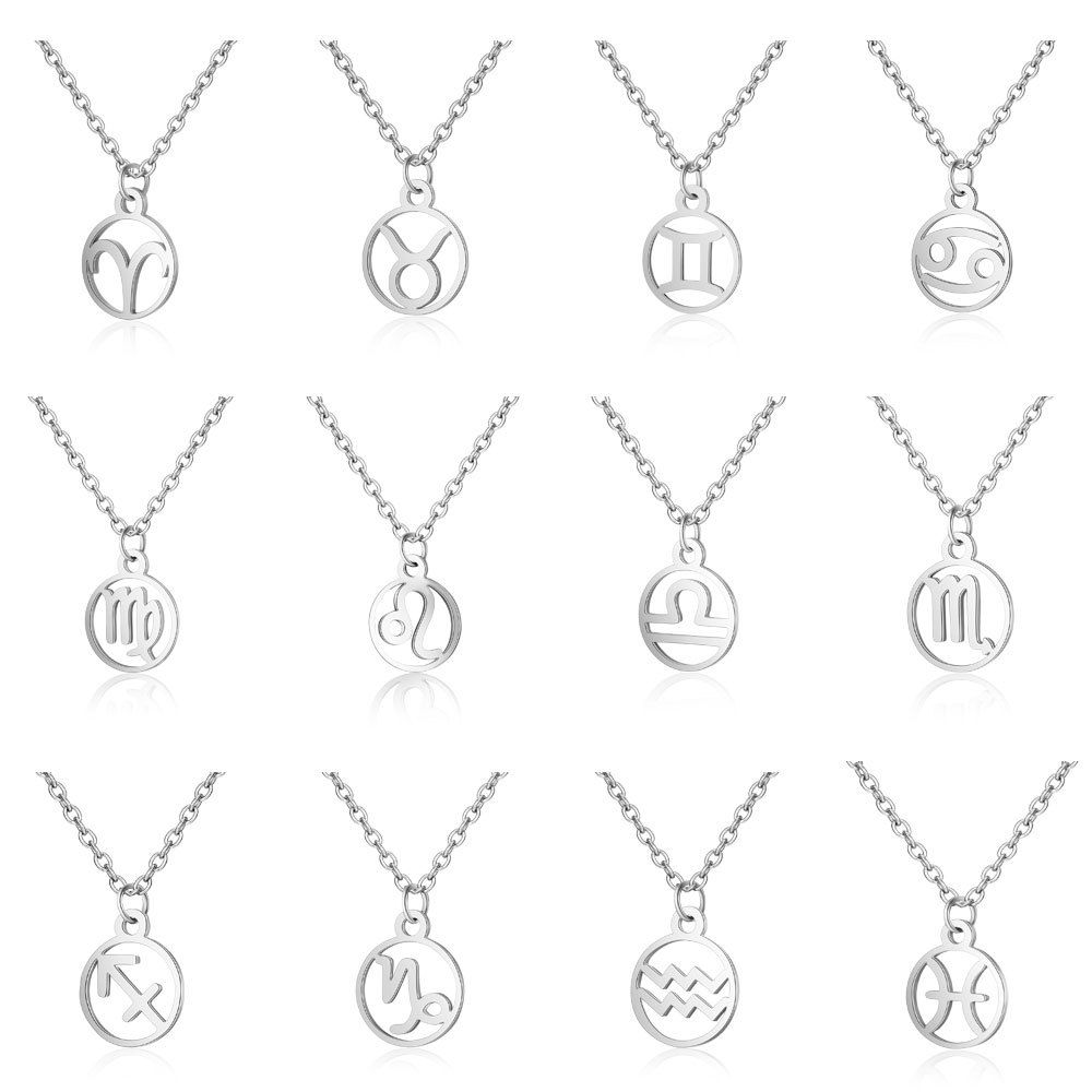 High Quality Sliver Stainless Steel Chains 12 Zodiac Signs Pendant Necklace