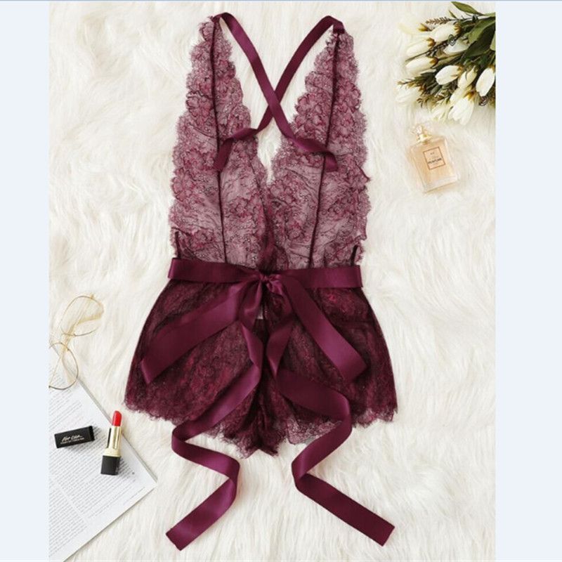 Compre Sosteos Conjuntos Mujeres Sexy Vino Rojo Encaje Floral Ropa Interior  Ropa De Noche Babydoll Una Pieza Ropa Interior Profunda V Vestido Ropa De  Dormir A 6,1 € Del Blueberry13 | Es.Dhgate.Com