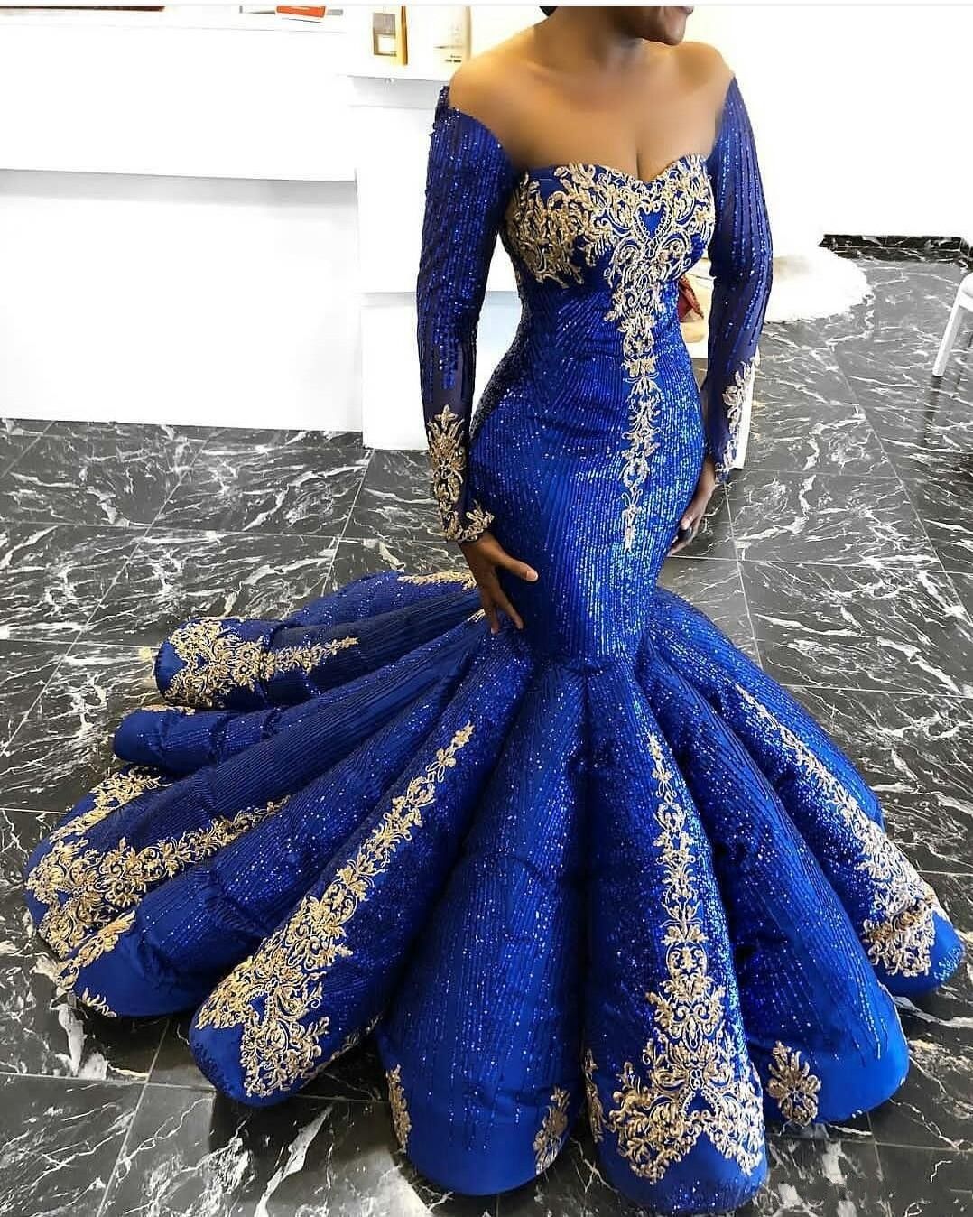 2019 Royal Blue Prom Dresses New Off The Shoulder Lace Sequins