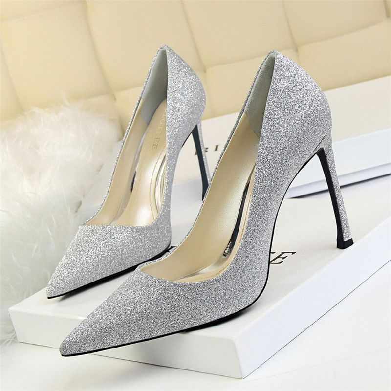 gray glitter heels