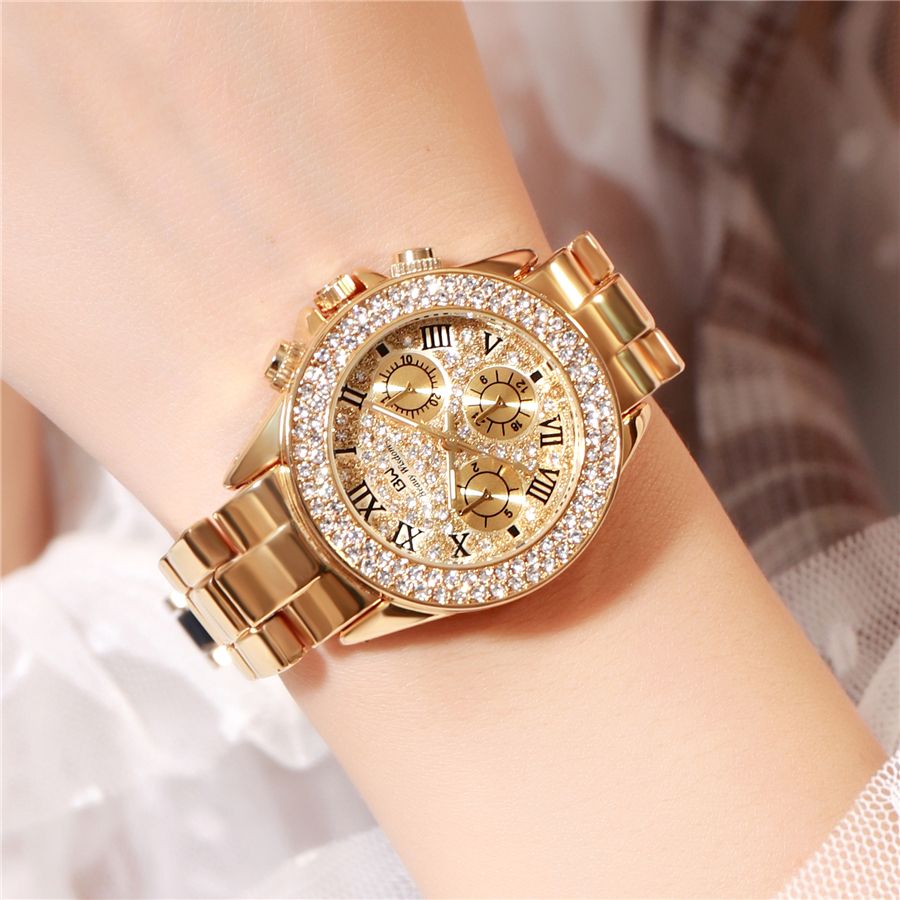 fake gold watch with diamonds