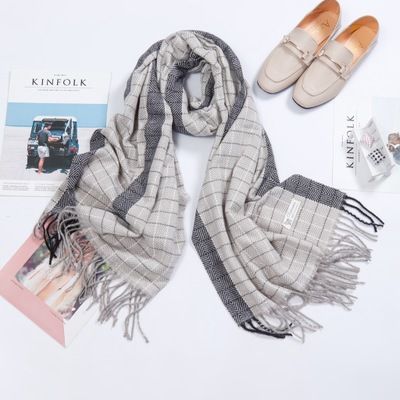 Winter Scarf Men Warm Soft Tassel Bufandas Cachecol Gray Plaid Woven Cotton Scar