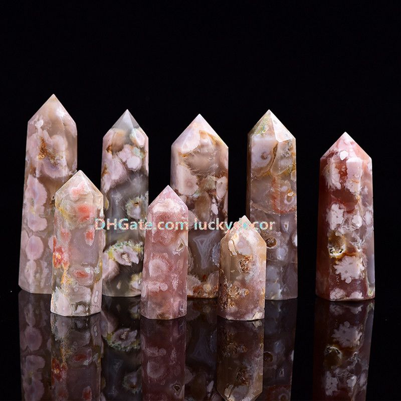 6-7CM Natural Flower Agate Tower Quartz Crystal Obelisk Wand Point Stone Healing 