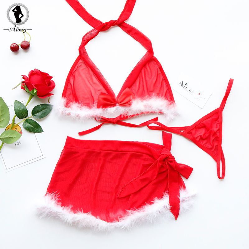 Compra ALINRY Conjunto De Lencería Sexy Navidad Erótica Ropa Interior De  Mujer Malla Transparente Con Cordones Halter Pluma Sujetador Mini Faldas  Trajes De Porno Barato | Entrega Rápida Y Calidad | Es.Dhgate