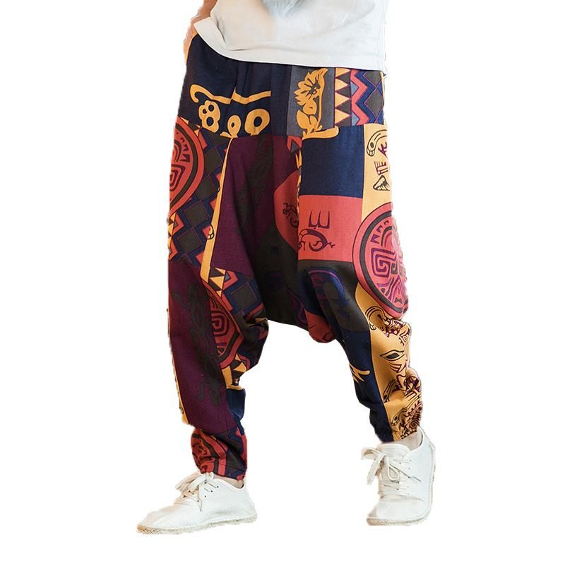 De Beste Kwaliteit Herenbroek Zomer Mannen Bloem Print Katoen Linnen Broek  Mannelijke Harem Man Losse Chinese Stijl Strand Tegen Een Goedkope Prijs,  Online Herenbroeken |DHgate
