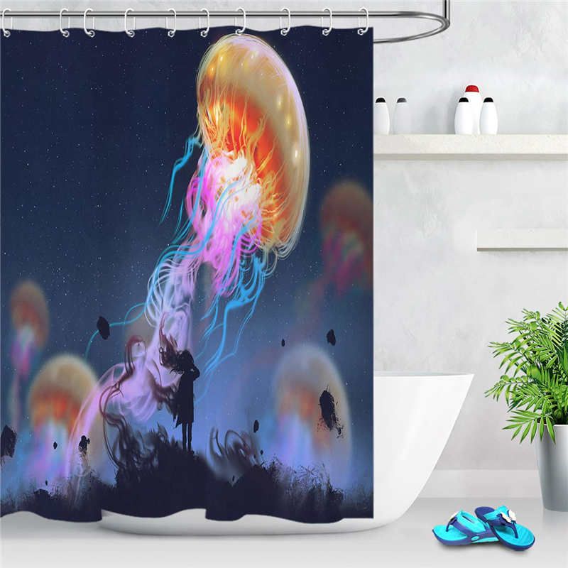 2019 Jelly Fish Shower Curtain Tropical Ocean Life Jellyfish Under