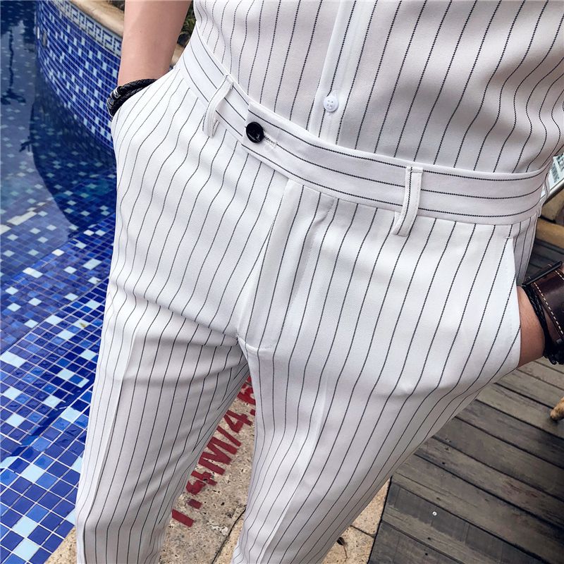 mens black and white striped dress pants