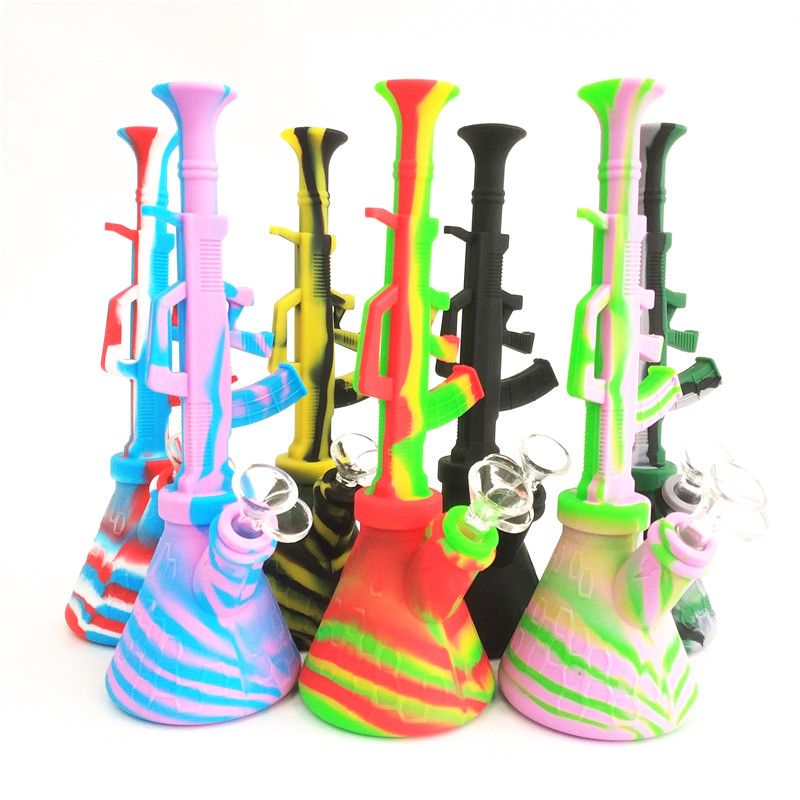 2021 Silicone Glass Bong For Smoking 11.4 Inch Machine Gun With Glass