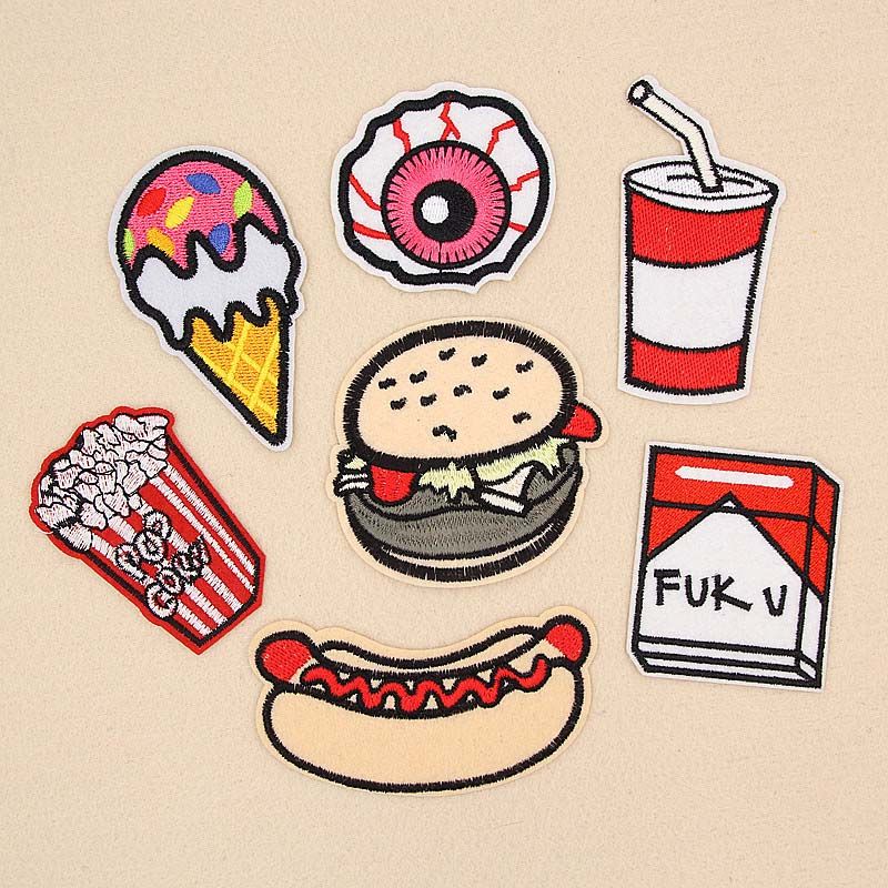Hamburger Embroidered sew Iron on patches badge Fabric Bag clothes Applique DIY