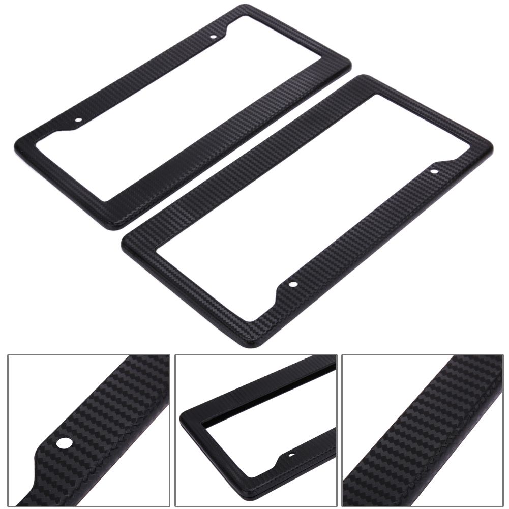 2 x Black Aluminum Alloy Car License Plate Frame Tag Cover Holder With Screw Cap