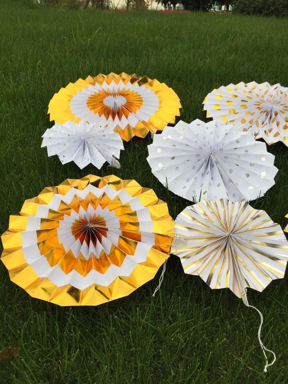 hot gold paper fans household decorations suits manual origami flower paper wedding party background wall decor girl wall stickers girls bedroom wall flower paper decorations