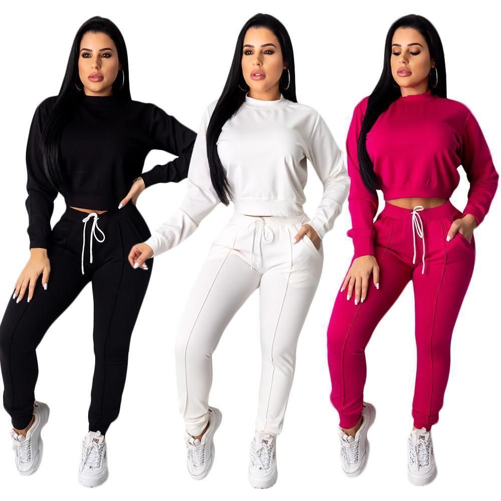 2019 sudadera de mujer crop top conjunto de 2 piezas sudadera con leggings chándal sudadera
