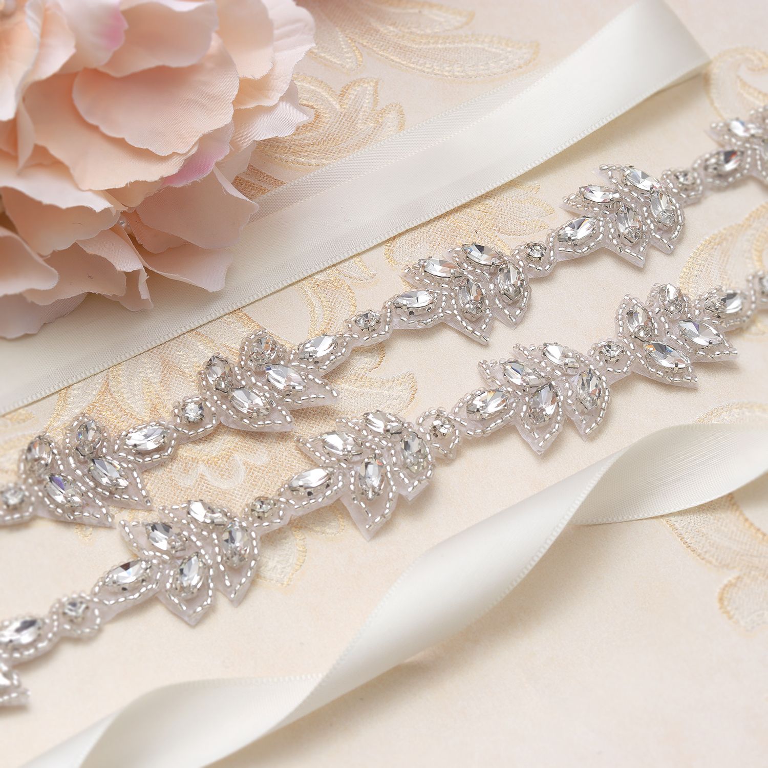 Vintage Handmade Bridal Ribbon Strass Perle Kristall Brautkleid Gürtel Schärpe