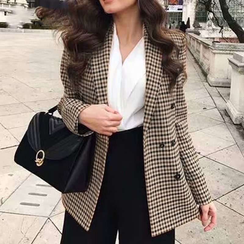 Fashion Double Breasted Plaid Blazer Female Long Sleeve Office Ladies Blazer Autumn Jacket Women Outerwear Coats From Adidasstore 44 15 Dhgate Com