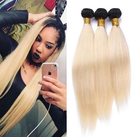 Ombre Blonde Hair Weft Extension 12 30 Inch Dark Roots Unprocessed