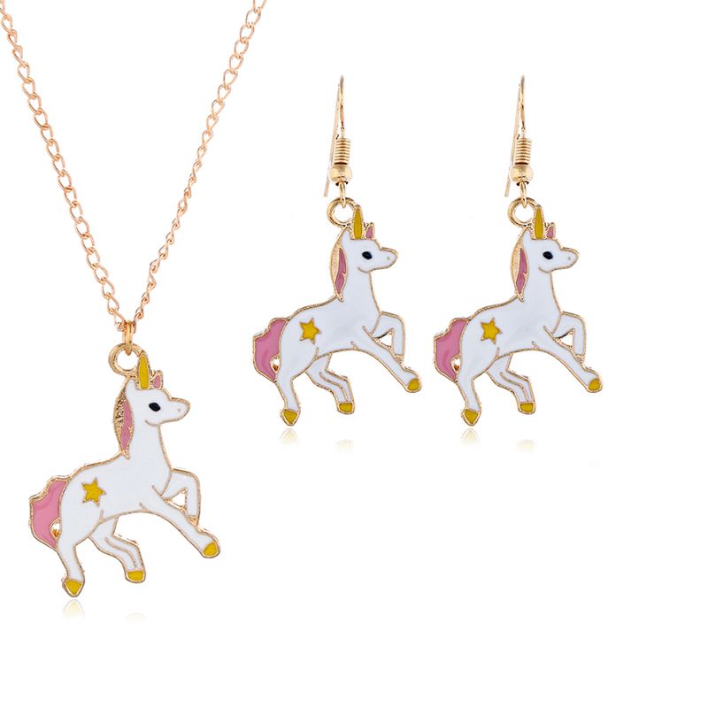 Children Kids Girls Pink Unicorn Necklace and Earring Set Brand New Jewellery UK