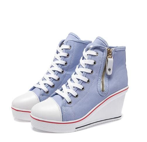 Women Ladies Wedge Canvas Sneakers Casual Sports Shoes Lace Up/Zip Canvas High Tops Trainers