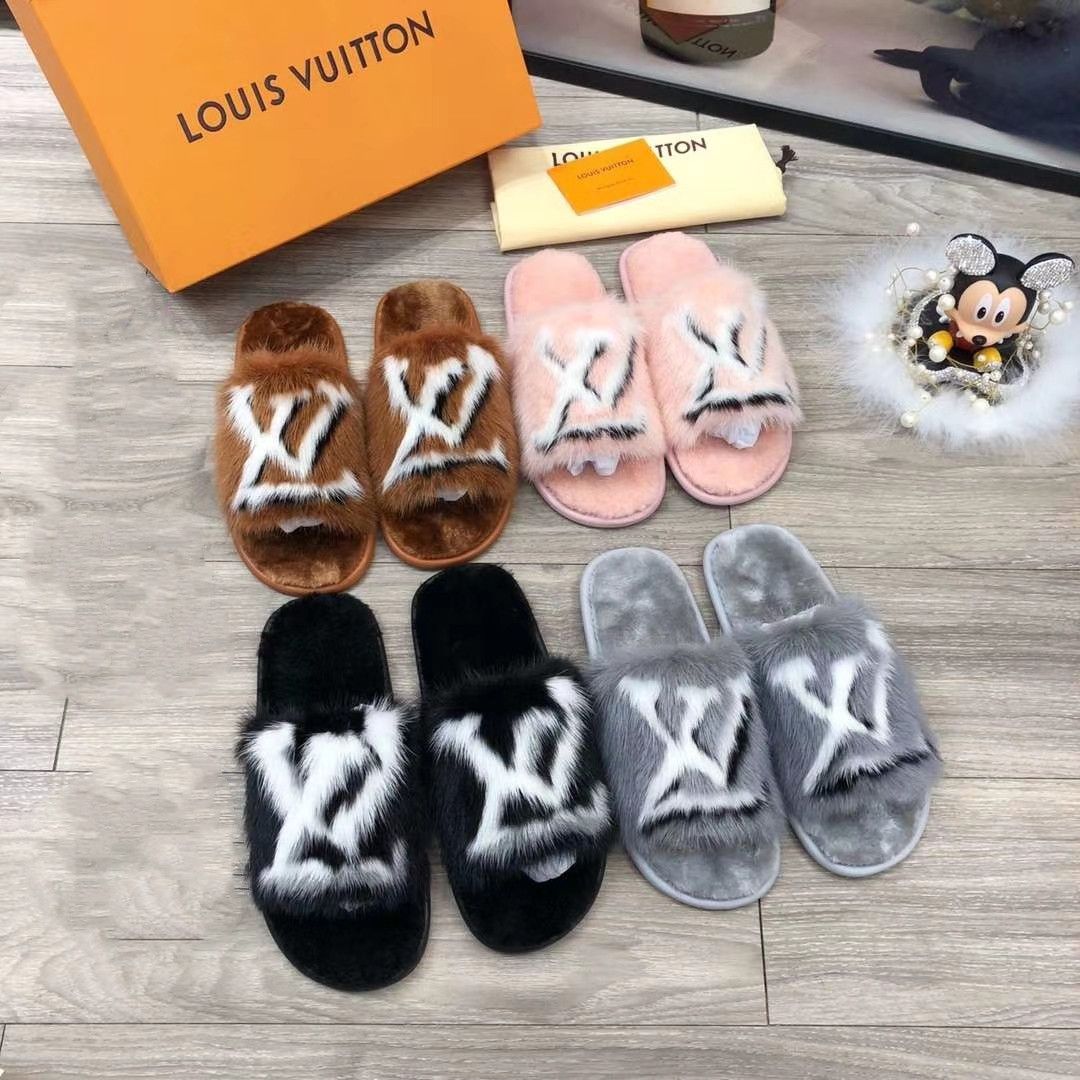 Lv fur slides dhgate Clearance