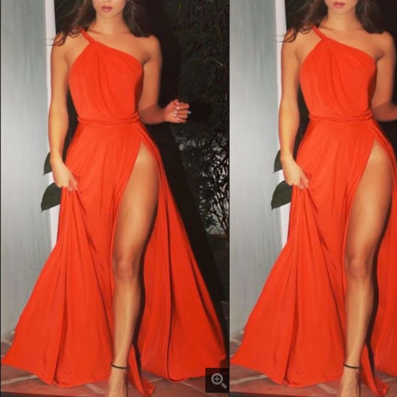 orange split dress