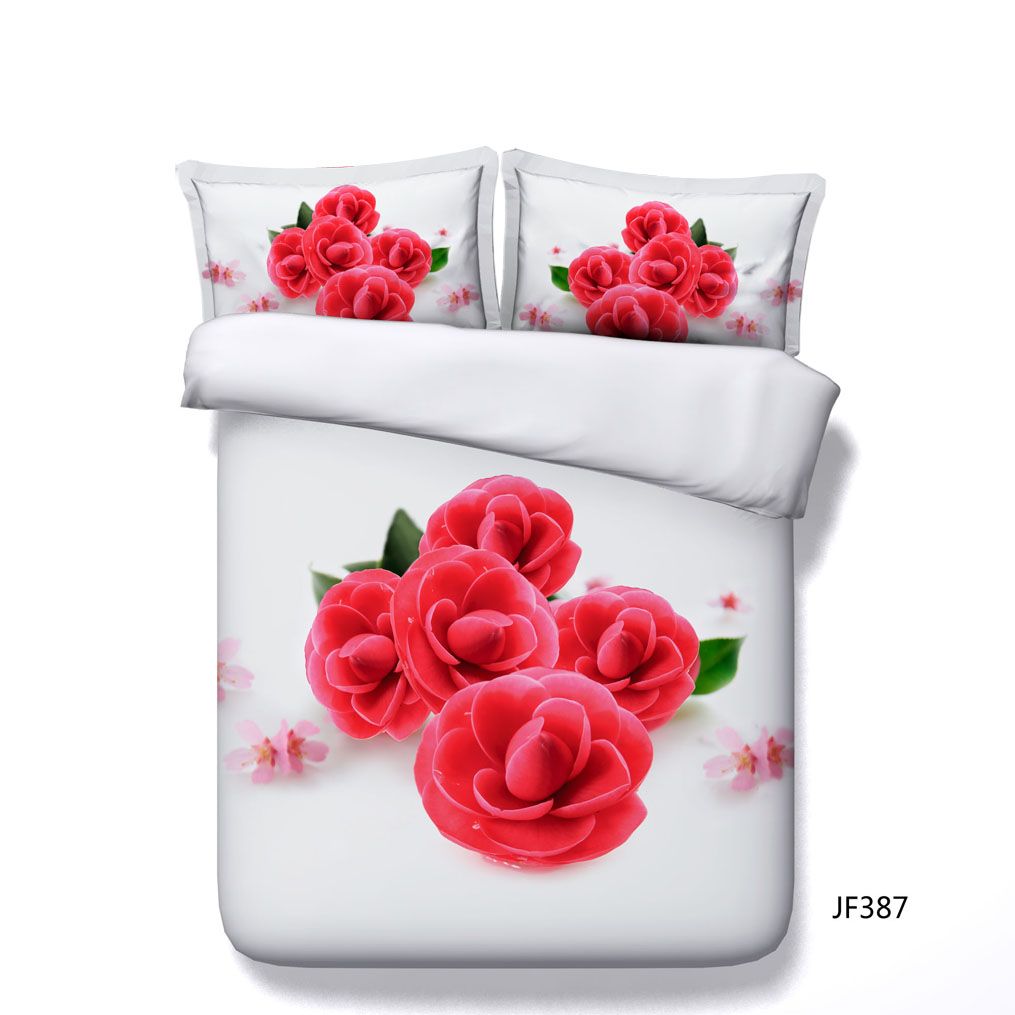 Red Rose Bedding Sets Love Heart Duvet Cover 2 Pillow Shams Floral