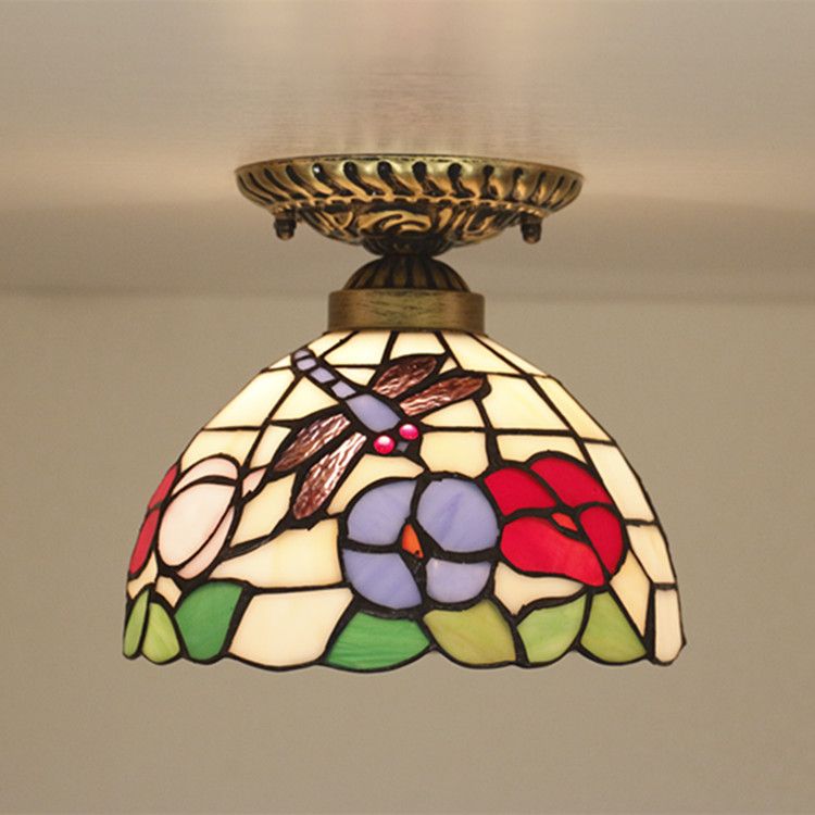 8 Inch Stained Glass Light European Ceiling Light Led Vintage
