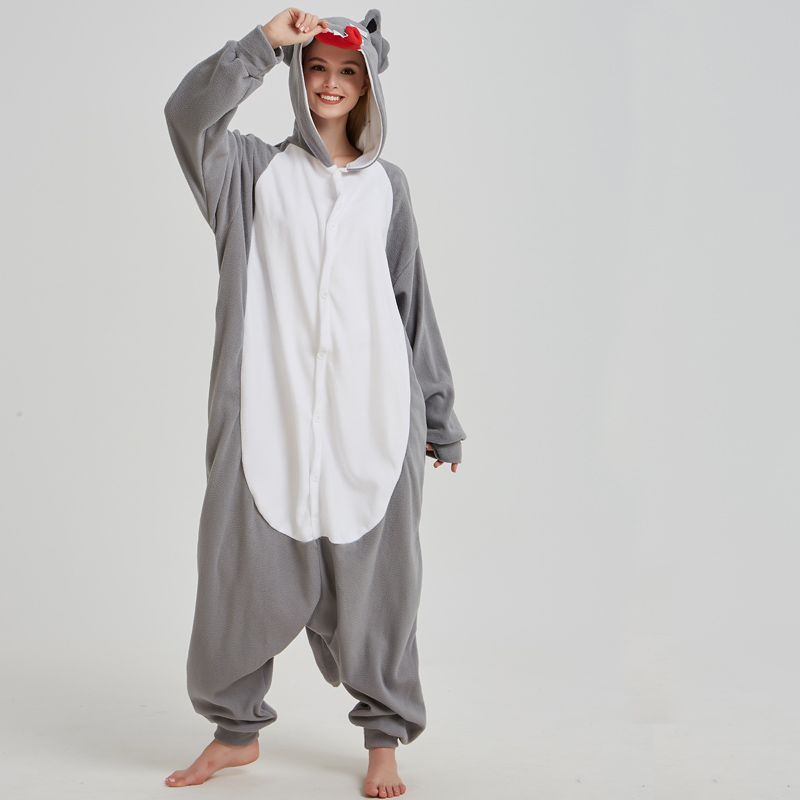 Cómodo gris Kigurumi Pijamas Fleece Onesies Pijamas de una Pijamas Fiesta de