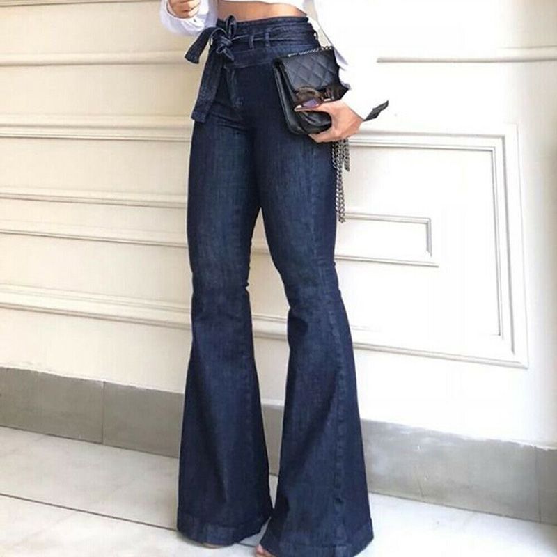 Femme Taille Haute flare denim jeans stretch Bell Bas Pantalon Jambe Large Pantalon 
