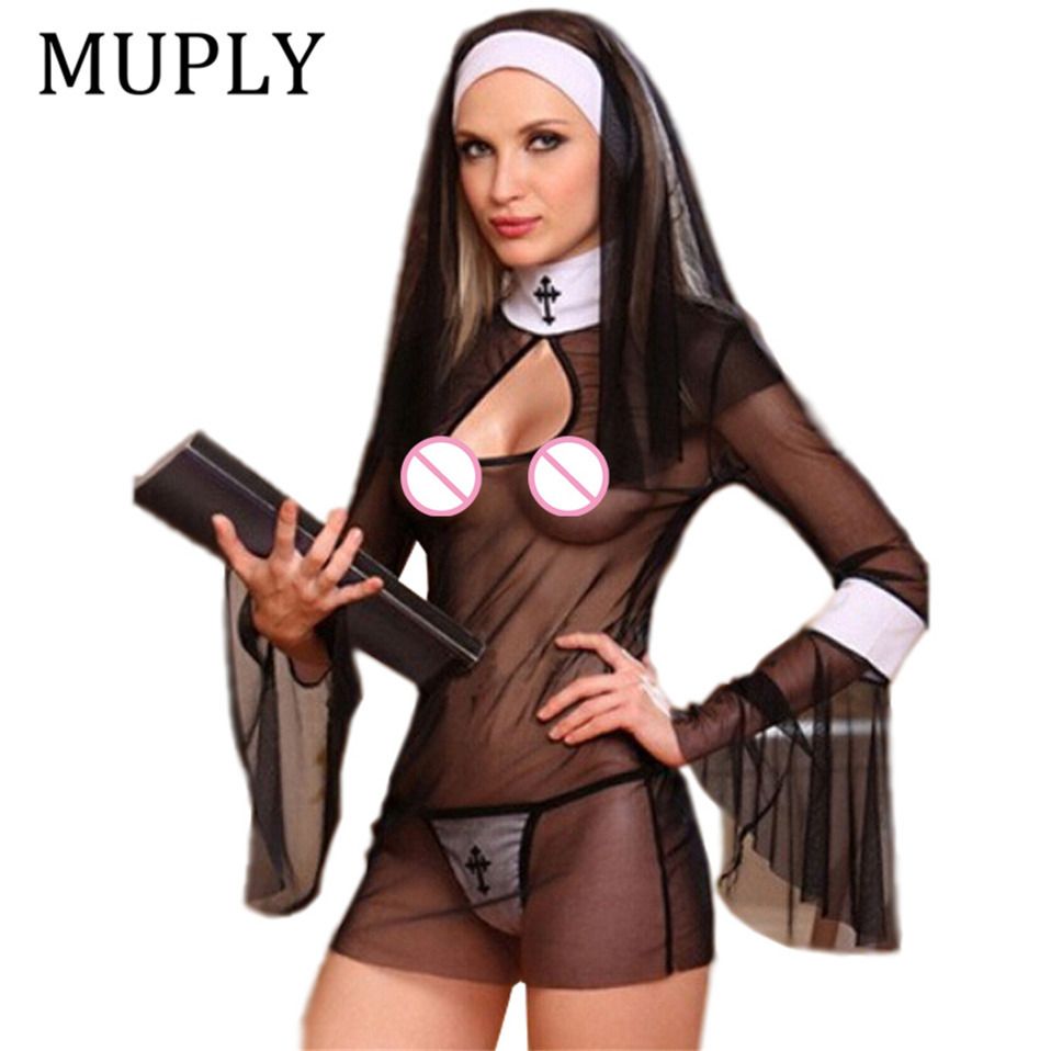 958px x 958px - 2019 New Sexy Costume Women Cosplay Nuns Uniform Transparent Sexy Lingerie  Exotic Nun Halloween Costumes Dress Outfit Clothing T191223