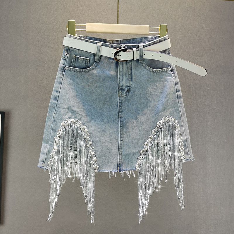 sequin denim skirt