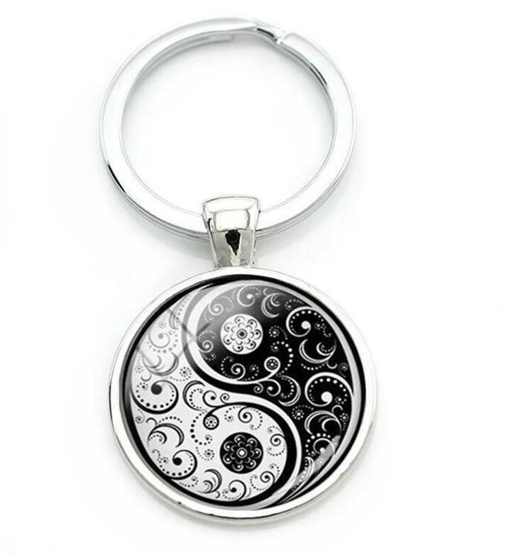 Anillo Retro De Moda Yin Y Yang Colgante De Vidrio Blanco Y Anillo Retro De Moda Yin Y Yang Colgante De Vidrio Blanco Y