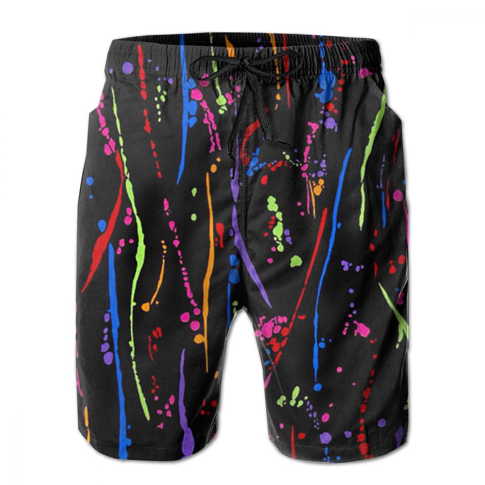 Amazintg Splatter Paint Mens Casual Summer Beach Pants Quick-Dry Swim Trunks Board Shorts
