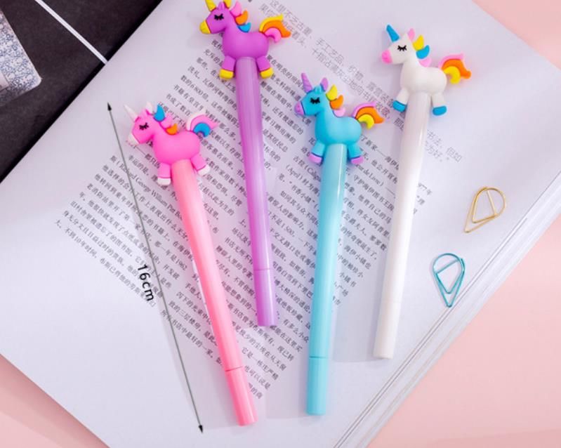 Acheter 4 Couleurs Creative Dessin Animé Mignon Licorne Lumière Stylo Led Lumières Tête De Silice Stylo Gel 038mm Bureau Fournitures Scolaires