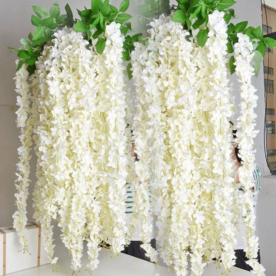 maravilloso Foto Prueba Wisteria blanco Garland Flores colgantes 5pcs para la ceremonia de boda al  aire libre planta falsa