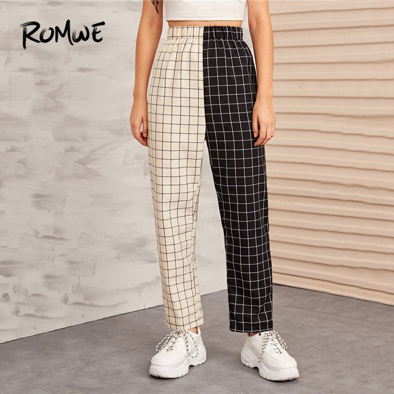 Plaid pants romwe Clearance