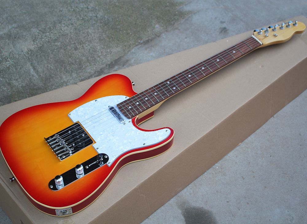 Cherry Sunburst Electric Guitar With White Binding Body,Rosewood