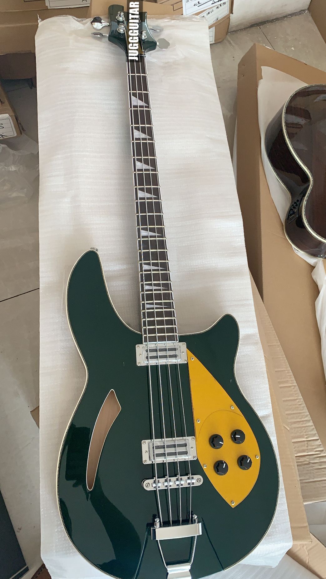 RIC 4005 Dark Metallic Green Semi Hollow Body Electric Bass Guitar