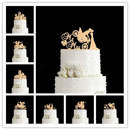 Funny Style Rustic Wood Motorcycle Cake Topper Acrylic Wedding