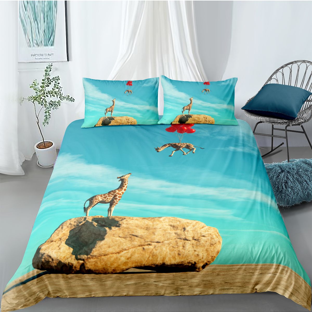 2020 Balloon Giraffe Duvet Cover With 2 Pillow Cases 3d Bedding