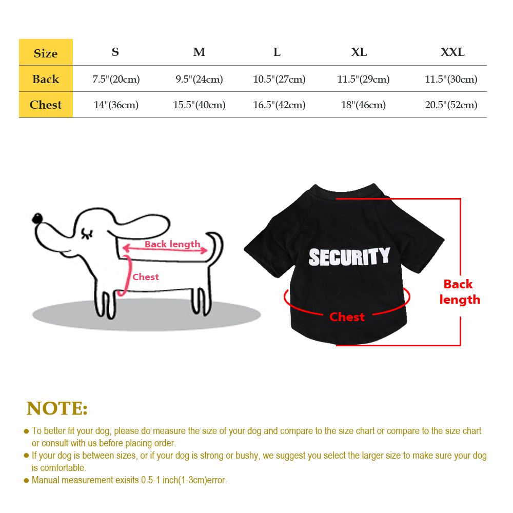 Dog T Shirt Size Chart