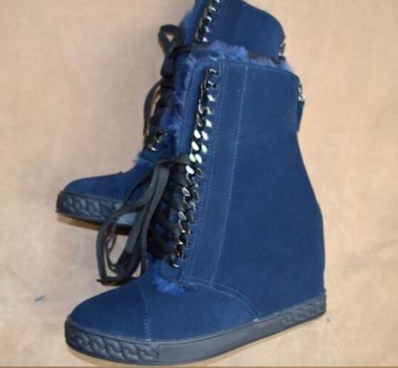 navy blue wedge boots