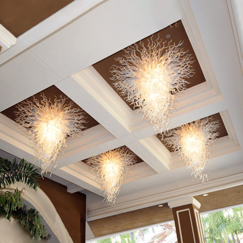 Luxury White Glass Flower Ceiling Light Murano Chandelier Led