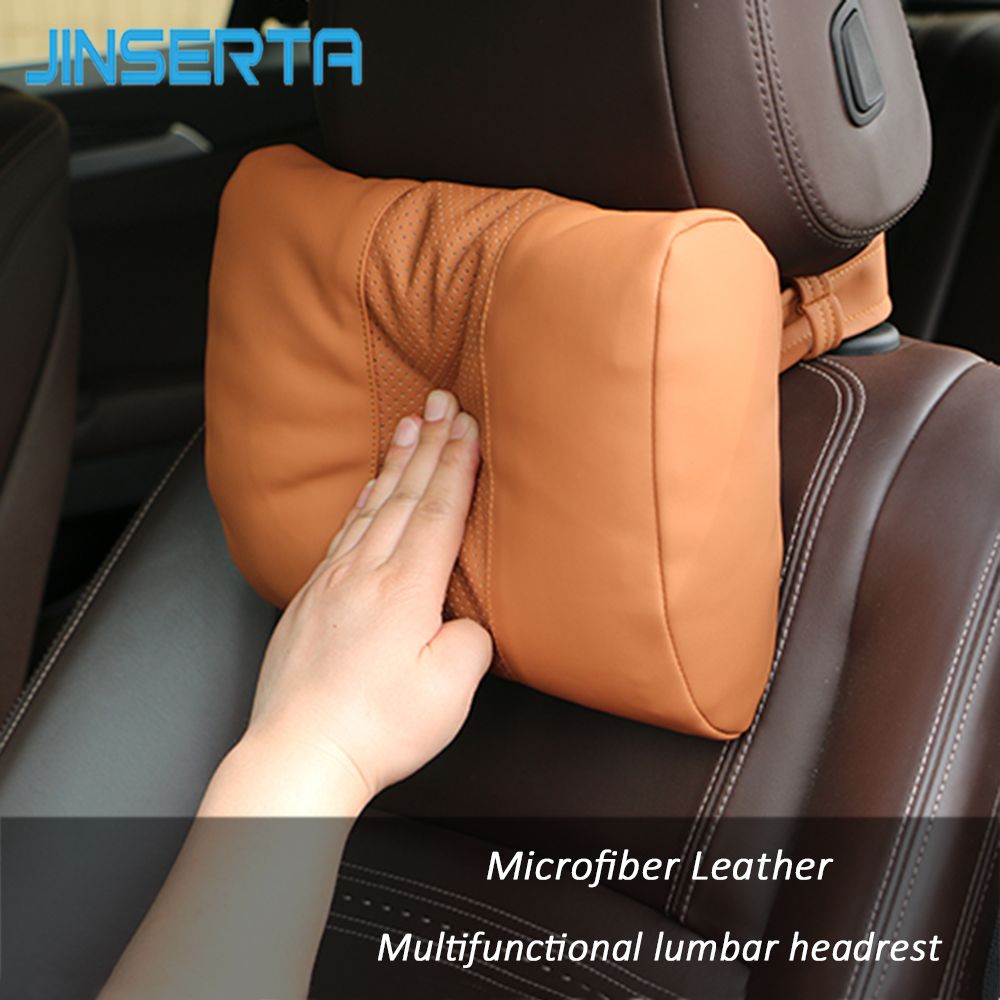 2Pc Real Leather Car Seat Neck Cushion Comfort Patch Pillow Neck Pouch 21 Cm