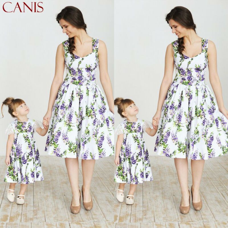 Mommy and Me Family Matching Dress Mother Daughter Floral Holiday Summer Dresses