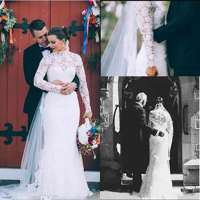 high neck lace mermaid wedding dress