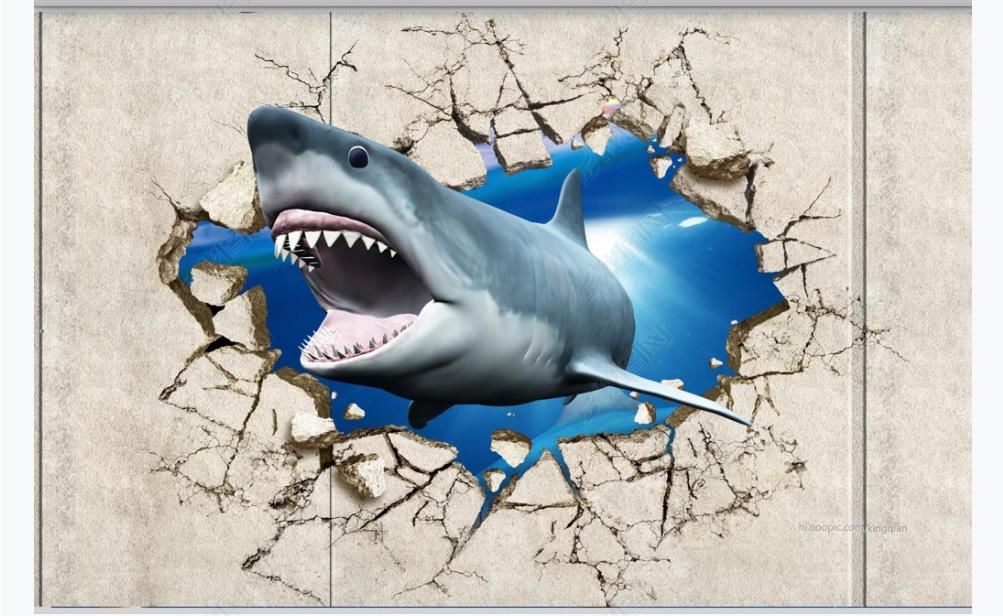 Customized 3d Self Adhesive Floor Photo Mural Wallpaper Shark
