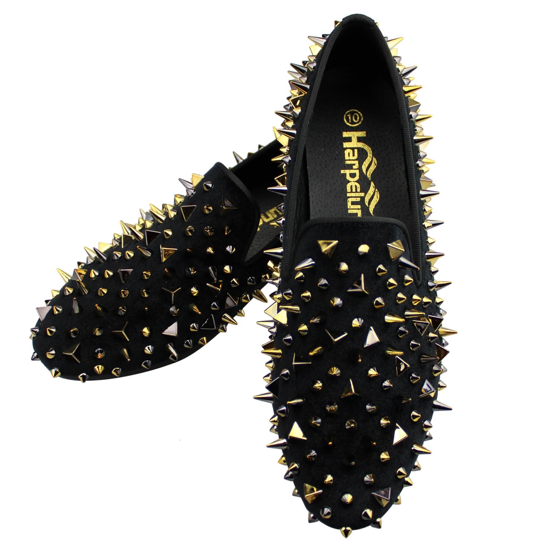 Harpelunde Blue Velvet Loafers Handmade Gold Plate Men Dress Shoes Size 6-14